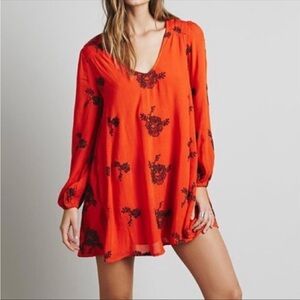 Free People Emma Austin Red Embroidered Dress